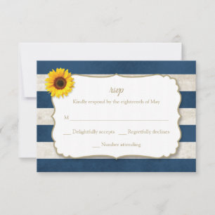 Cartão RSVP Casamento Azul Marinho de Verão