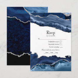 Cartão RSVP Casamento Azul Marinho e Ágata Prata