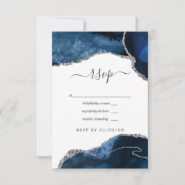 Cartão RSVP Casamento Azul Marinho e Ágata Prata