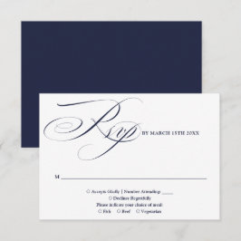 Cartão RSVP Casamento Azul Marinho Moderno Chic Elegante Rotei