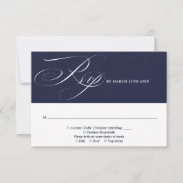 Cartão RSVP Casamento Azul Marinho Moderno Chic Elegante Scrip