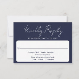 Cartão RSVP Casamento Azul Marinho Moderno Minimalista Elegant