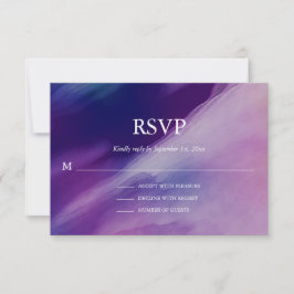 Cartão RSVP Casamento Azul Marinho Púrpura de Aquarela Elegant