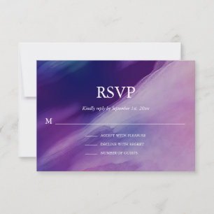 Cartão RSVP Casamento Azul Marinho Púrpura de Aquarela Elegant