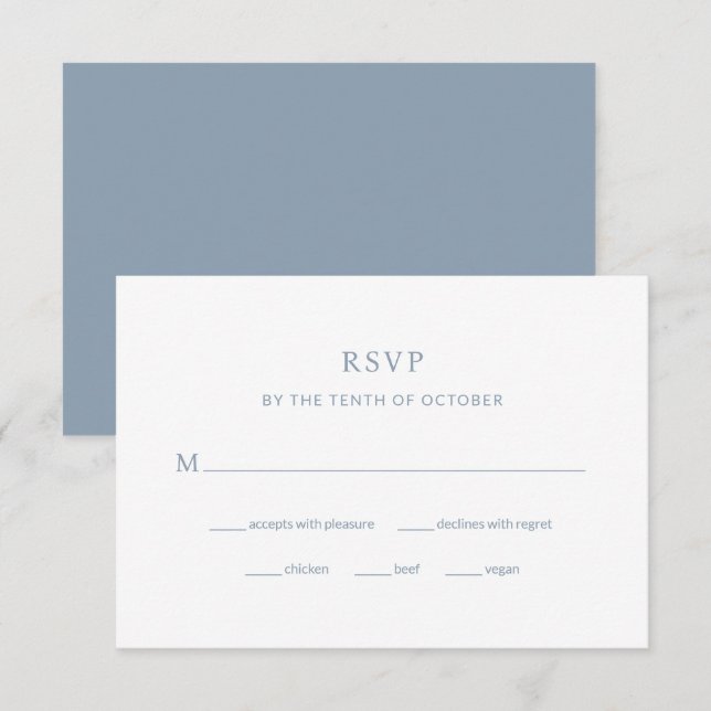 Cartão RSVP Casamento Azul Moderno | Escolha da refeição (Frente/Verso)