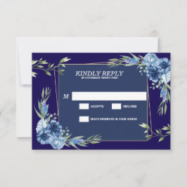 Cartão RSVP Casamento Azul Naval Borgonha Dourado Rosa