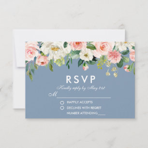 Cartão RSVP Casamento Azul, Pano Branco, Cor Floral, Cor-de-Ág