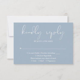 Cartão RSVP Casamento Azul Poeira de Script Moderno Elegante