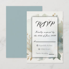 Cartão RSVP Casamento Azul-Romance com Ouro Suave