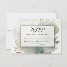 Cartão RSVP Casamento Azul-Romance com Ouro Suave