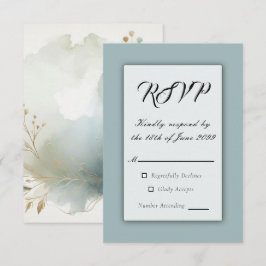 Cartão RSVP Casamento Azul-Romance com Ouro Suave