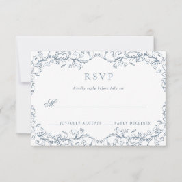 Cartão RSVP Casamento azul romântico Chinoiserie antiga france
