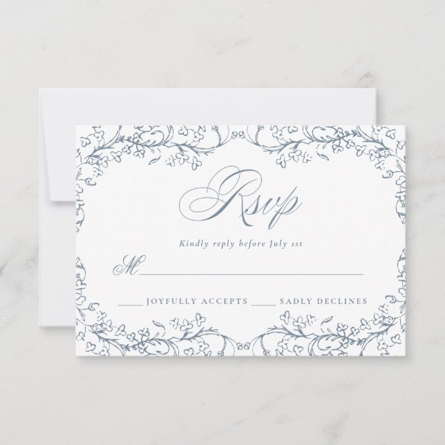 Cartão RSVP Casamento azul romântico Chinoiserie antiga france (Frente)