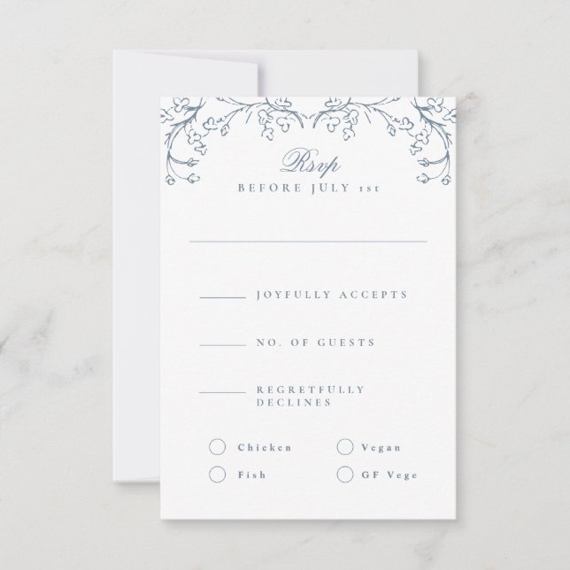 Cartão RSVP Casamento azul romântico Chinoiserie antiga france (Frente)