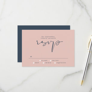 Cartão RSVP Casamento Azul Rosa Marinho Elegante Moderno