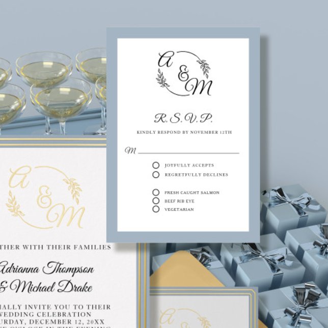 Cartão RSVP Casamento Azul Simples E Simples, Formal Dusty (Criador carregado)