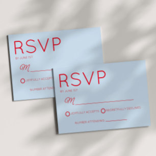 Cartão RSVP Casamento Azul Vermelho Minimalista Minimalista Mo