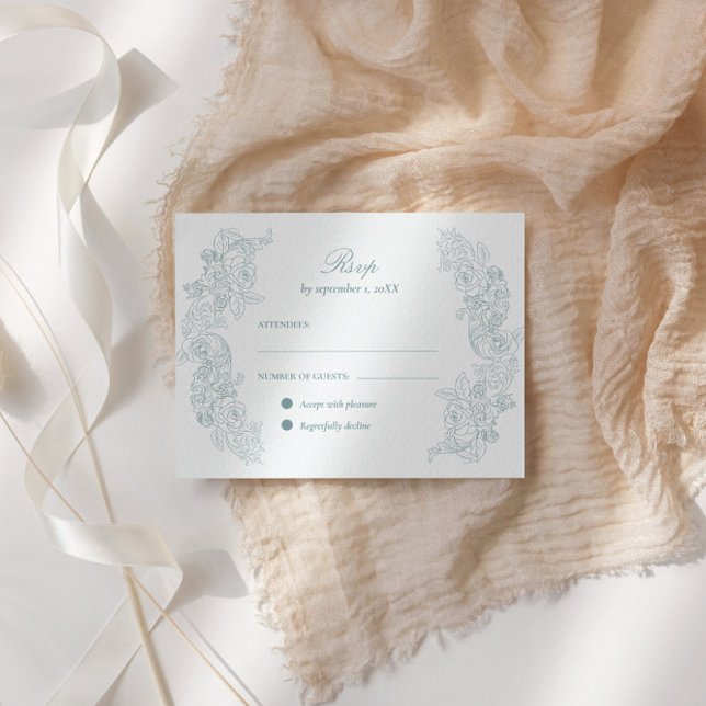 Cartão RSVP Casamento Azul Vitoriano Dusty (Criador carregado)