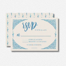 Cartão RSVP Casamento Azulejo Azul
