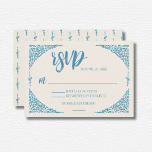 Cartão RSVP Casamento Azulejo Azul
