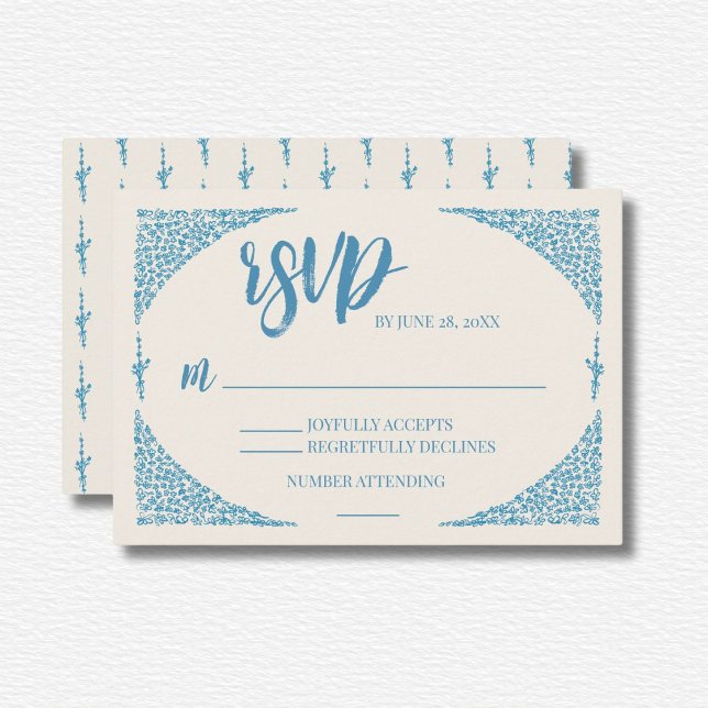 Cartão RSVP Casamento Azulejo Azul (Criador carregado)