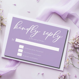 Cartão RSVP Casamento Bastante Lilac Purple White Script