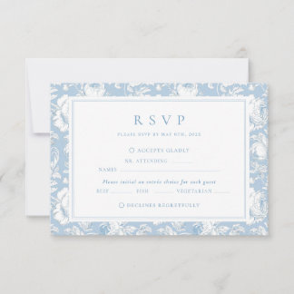 Cartão RSVP Casamento Blue Damask