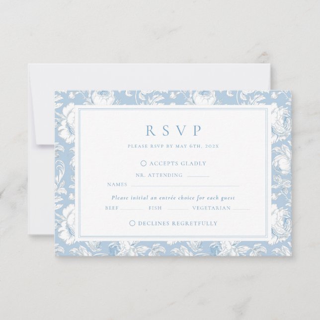 Cartão RSVP Casamento Blue Damask (Frente)