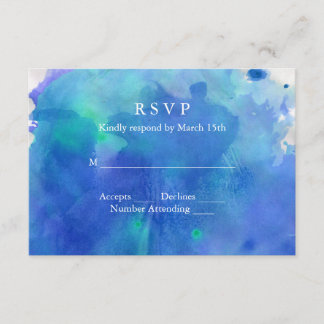 Cartão RSVP Casamento Blue Watercolor