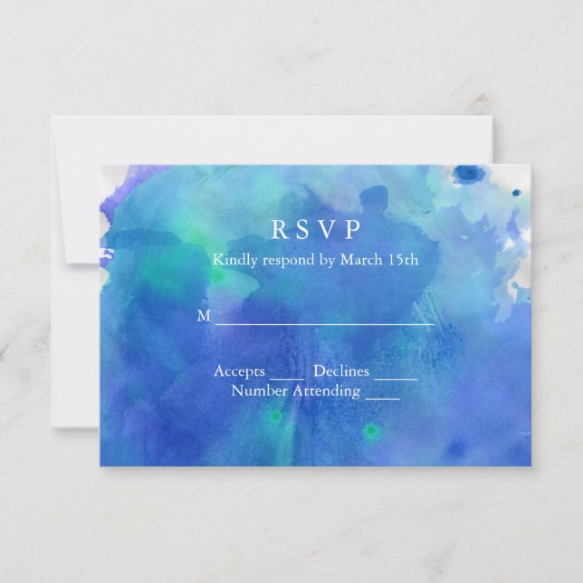 Cartão RSVP Casamento Blue Watercolor (Frente)