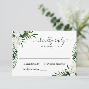 Cartão RSVP Casamento Boêmico com Orquídeas Brancas Elegante