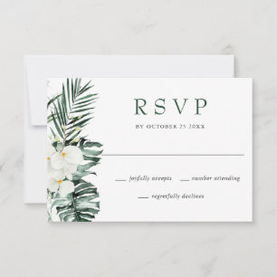 Cartão RSVP Casamento Boêmico com Orquídeas Brancas Elegante