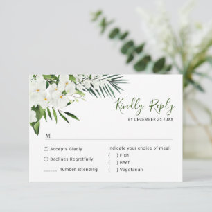 Cartão RSVP Casamento Boêmico com Orquídeas Brancas Elegante