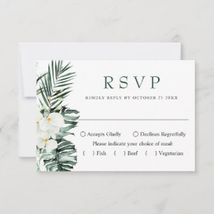 Cartão RSVP Casamento Boêmico com Orquídeas Brancas Elegante