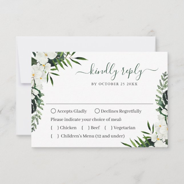 Cartão RSVP Casamento Boêmico com Orquídeas Brancas Elegantes (Frente)