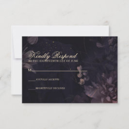 Cartão RSVP Casamento Boêmico Purple Floral Gótica Moody