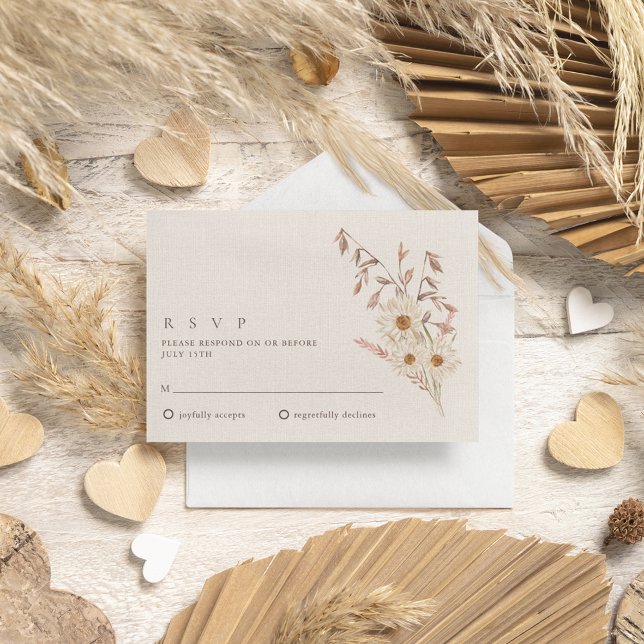 Cartão RSVP Casamento Boêmio de Flores Silvestres Rústico Boho (Rustic Boho Wildflower Bohemian Wedding RSVP Card)