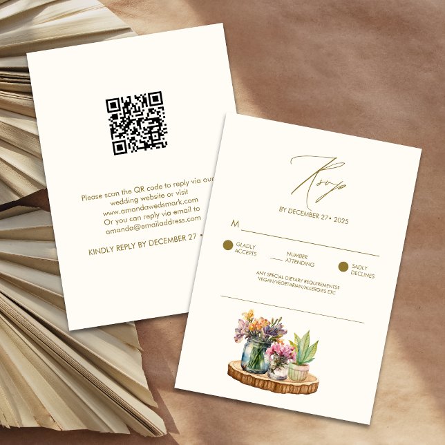 Cartão RSVP Casamento Bohemian Mason Jars Boho (Criador carregado)