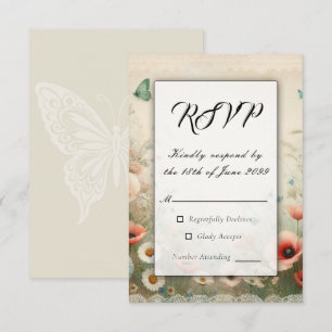Cartão RSVP Casamento Boho Blooms e Vintage Vows