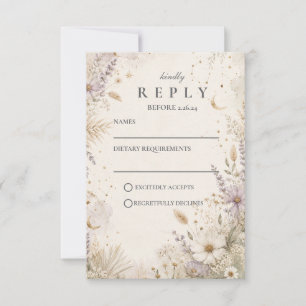 Cartão RSVP Casamento Boho Celestial Elegante ao Luar