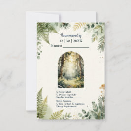 Cartão RSVP Casamento Boho de Aquarela da Floresta Encantada V