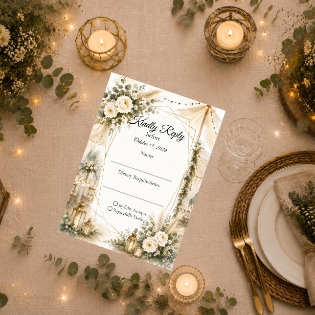 Cartão RSVP Casamento Boho Elegante (Criador carregado)