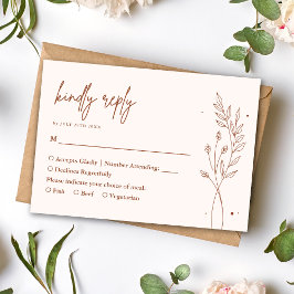 Cartão RSVP Casamento Boho Minimalista Terracota Laranja Queim