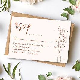 Cartão RSVP Casamento Boho Minimalista Terracota Laranja Queim