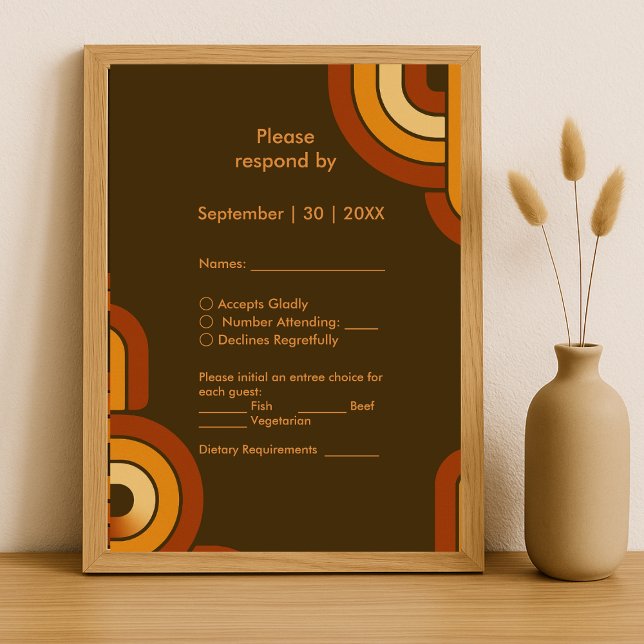 Cartão RSVP Casamento Bold Retro 1970 (Criador carregado)