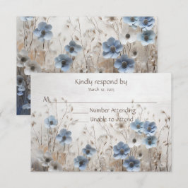 Cartão RSVP Casamento bonito com Flor 3D Azul e Branco