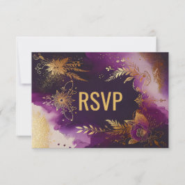 Cartão RSVP Casamento bonito com Púrpura e Dourado Floral