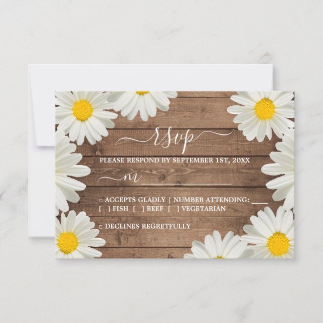 Cartão RSVP Casamento bonito de Madeira Branca Floral Russa (Frente)