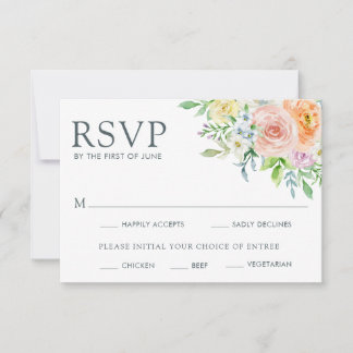 Cartão RSVP Casamento bonito Pastel Floral Meal Choice