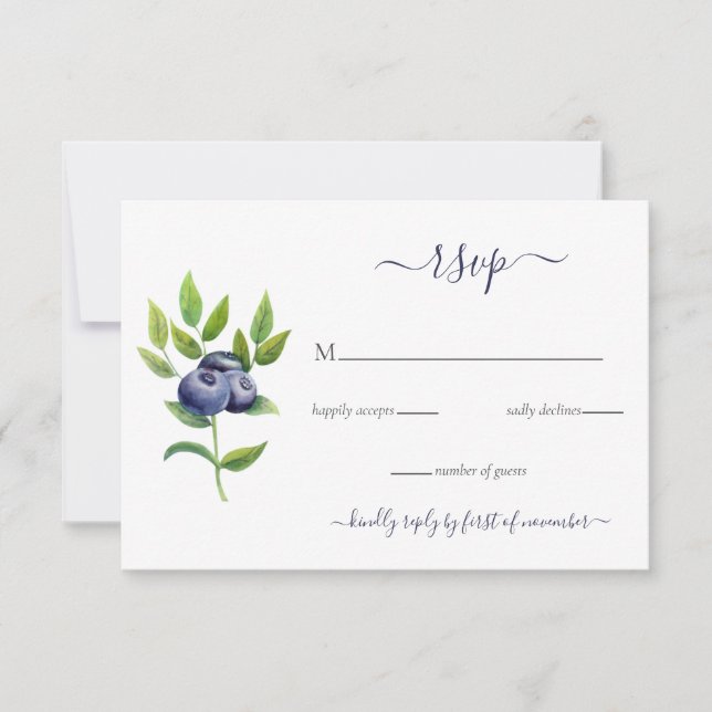 Cartão RSVP casamento botânico azul-aquarela azul (Frente)